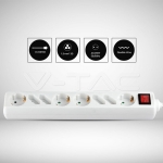 8 Гнезда Комбиниран Разклонител с Ключ Кабел 1.5м Бял