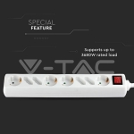 8 Гнезда Комбиниран Разклонител с Ключ Кабел 1.5м Бял