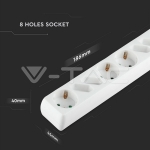 8 Гнезда Комбиниран Разклонител с Ключ Кабел 1.5м Бял