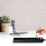 8 Гнезда Комбиниран Разклонител с Ключ Кабел 1.5м Черен