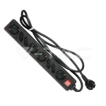 8 Гнезда Комбиниран Разклонител с Ключ Кабел 1.5м Черен