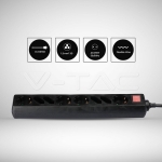 8 Гнезда Комбиниран Разклонител с Ключ Кабел 1.5м Черен