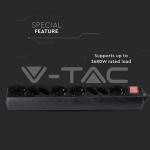 8 Гнезда Комбиниран Разклонител с Ключ Кабел 1.5м Черен