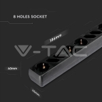 8 Гнезда Комбиниран Разклонител с Ключ Кабел 1.5м Черен