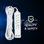 3 Гнезда Разклоните 2USB Кабел 5м Бял