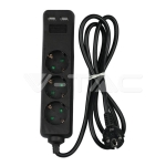 3 Гнезда Разклоните 2USB Кабел 1.5м Черен