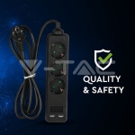 3 Гнезда Разклоните 2USB Кабел 1.5м Черен