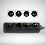 3 Гнезда Разклоните 2USB Кабел 5м Черен