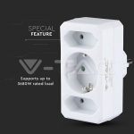 2 Щепсел Разклонител 2Х Мини 1Х 10/16А 250V Бял