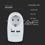 Щепсел Адаптер Шуко С 2ХUSB 5V 2.1A Бял
