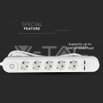 5 Гнезда Разклонител 2 USB 3x1.5-3M Бутон Бял