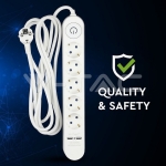 5 Гнезда Разклонител 2 USB 3x1.5-3M Бутон Бял