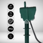 2 Гнезда Градински Разклонител Колче Таймер 3х1.5-3м. IP44 Зелен