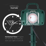 2 Гнезда Градински Разклонител Колче Таймер 3х1.5-3м. IP44 Зелен