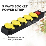 5 Гнезда Разклонител 3х1.5-2м. Ключ IP44 Черно+Жълто