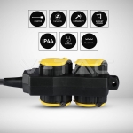 4 Гнезда Разклонител 3х1.5-1.4м. IP44 Черно+Жълто