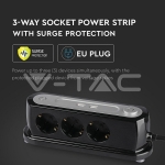 3 Гнезда Разклонител 3х1.5-1.4м. Бутон Защита Черен