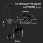 Пендел Порцеланова Фасунга E27 Черен