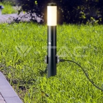 Е27 Градинска Лампа 60cm PIR Сензор + 2 Контакта Неръждавейка Черен IP44