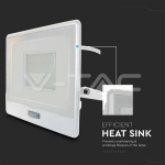 50W LED Прожектор PIR Сензор SAMSUNG Чип Бяло Тяло 6400K 1М Кабел