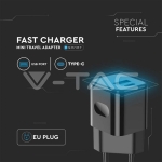 20W Заряден Адаптер 1PD + 1QC Порт Черен