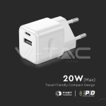 20W Заряден Адаптер 1PD + 1QC Порт Бял