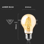 LED Крушка 12W Filament E27 A60 Амбър 2200К