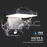 17W LED Стенна Лампа Сензор Черна Квадрат 3000К IP65