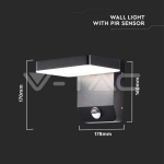 17W LED Стенна Лампа Сензор Черна Квадрат 3000К IP65