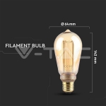 LED Крушка 4W Filament  E27 ST64  Амбър Арт 2200K