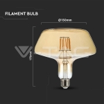 LED Крушка 8W Filament E27 T180 Амбър 1800K