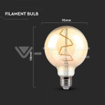 LED Крушка 4W Filament E27 G95 AMBER 2200K
