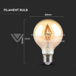 LED Крушка 4W Filament E27 G80 Амбър 2200K