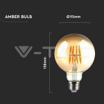 LED Крушка 8W Filament E27 G95 AMBER 2200K