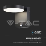 17W LED Стенна Лампа Сензор Черна Кръг 3000К IP65