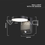 17W LED Стенна Лампа Сензор Черна Кръг 3000К IP65