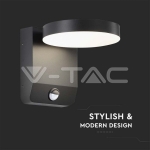 17W LED Стенна Лампа Сензор Черна Кръг 4000К IP65