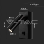 2W LED Стенен Аплик Хотел Квадрат 3000K Черно Тяло