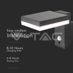 5.5W LED Соларна Стенна Черна PIR Сензор Квадрат 3000K IP44