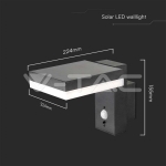 5.5W LED Соларна Стенна Черна PIR Сензор Квадрат 3000K IP44