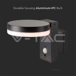 5.5W LED Соларна Стенна Черна PIR Сензор Кръг 3000K IP44