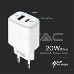 20W Адаптер 1 PD + 1 QC PORT Бяло Тяло