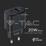 20W Адаптер 1 PD + 1 QC PORT Черно Тяло
