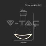 12W LED Висящ Пендел 1.5м 400mm 4000K Черно Тяло