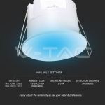 COB Сензор За Присъствие 3м Радиус IP65 Бял IP65