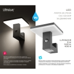 ULTRALUX - СВЕТОДИОДНА ЛАМПА СЪС СЕНЗОР ЗА ДВИЖЕНИЕ 15W 4000K, IP65, ЗА СТЕНА, СИВА - LLPS1540GR
