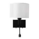 ULTRALUX - Лампа за стена с абажур и вграден насочен LED осветител, Е27, max 10W LED/1W, 3000K, IP20, черен - LWE27130B