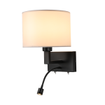 ULTRALUX - Лампа за стена с абажур и вграден насочен LED осветител, Е27, max 10W LED/1W, 3000K, IP20, черен - LWE27130B