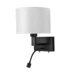 ULTRALUX - Лампа за стена с абажур и вграден насочен LED осветител, Е27, max 10W LED/1W, 3000K, IP20, черен - LWE27130B