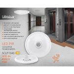 ULTRALUX - LED ПЛАФОНИЕРА С PIR СЕНЗОР ЗА ДВИЖЕНИЕ, КРЪГ, БЯЛА, 15W, 4000K, 220-240V AC, НЕУТРАЛНА СВЕТЛИНА, IP20 - SCLP1540